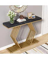 Tribesigns 42 inches Modern Gold Console Table with Geometric Metal Base, White Faux Marble Narrow Entryway Foyer for Entrance, Living Roo