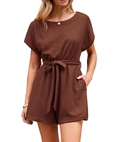 Cupshe Women's Maroon Waffle Knit Belted Romper