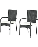 Outsunny 4 Outdoor Dining Chairs w/ Cushions, Patio Chairs, White