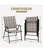 Sugift Set of 4 Patio Folding Chairs with Armrests and Portable Lawn Chairs for Garden Backyard-Gray