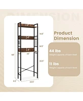 Sugift 3-Tier Over-the-Toilet Storage Rack with 3 Hooks-Rustic Brown