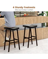 Sugift Bar Stools Set of 2 with Pu Leather Upholstered Saddle Seat and Footrest-Brown