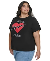 Karl Lagerfeld Paris Plus Beaded Heart T-Shirt, Created for Macy's