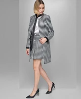 Karl Lagerfeld Paris Women's Convertible Rhinestone-Collar Houndstooth Jacket