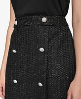 Karl Lagerfeld Paris Women's Faux-Wrap Button-Trim Tweed Skirt