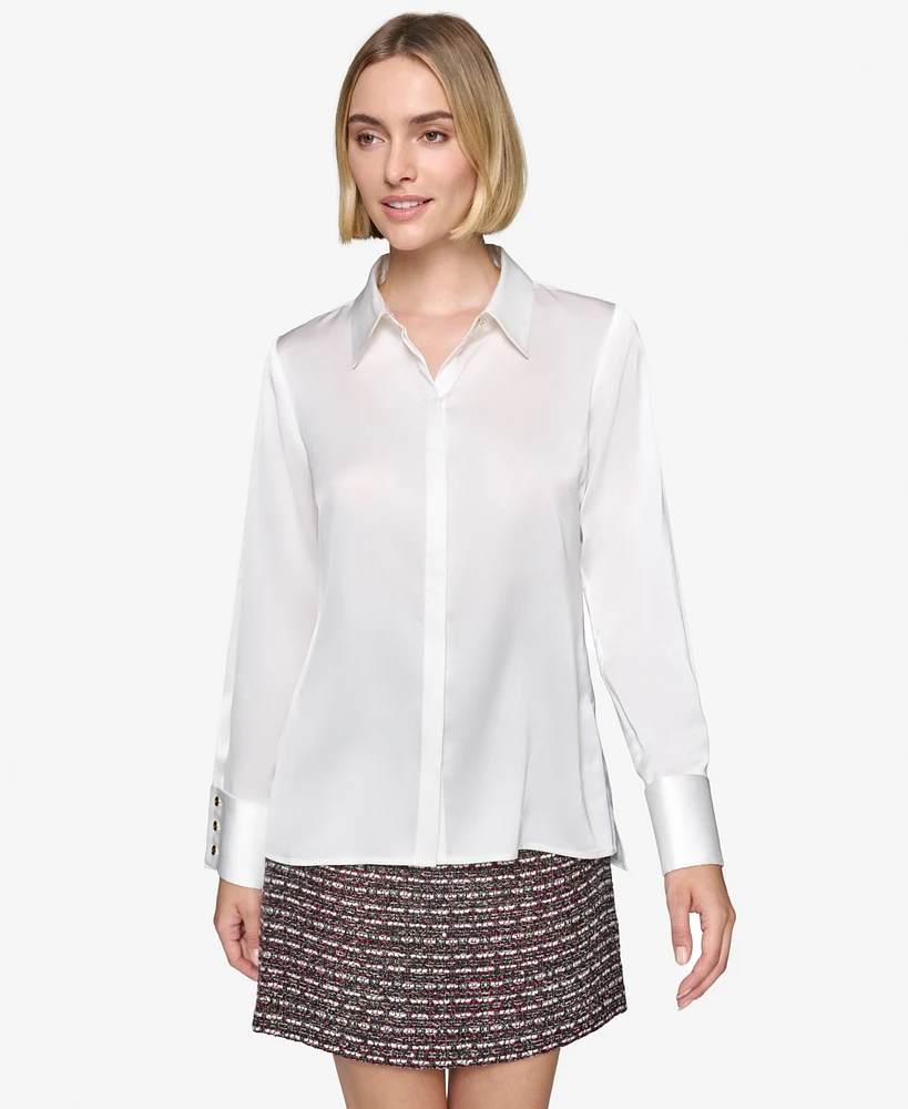 Karl Lagerfeld Paris Women's Button-Front Long-Sleeve Top