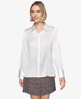 Karl Lagerfeld Paris Women's Button-Front Long-Sleeve Top