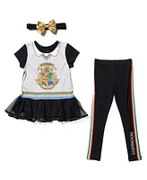 Harry Potter Girls Gryffindor Ravenclaw Cosplay T-Shirt Dress Leggings and Headband 3 Piece Outfit Set to