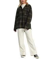 Rvca Juniors' Polar Birdie Plaid-Print Shirt Jacket