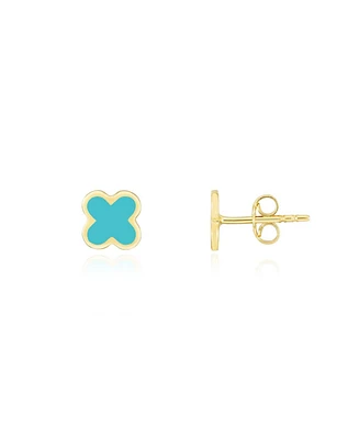 The Lovery Teal Blue Enamel Clover Stud Earrings