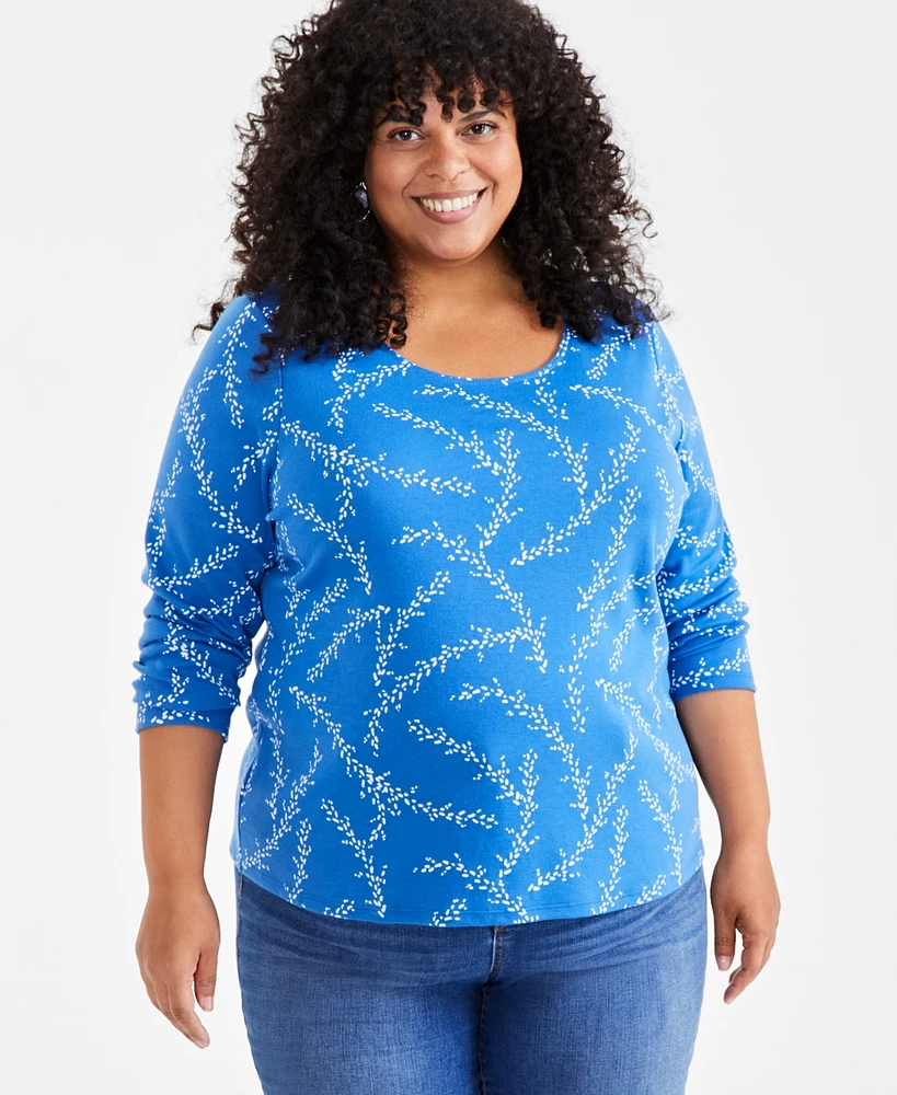 Style & Co Plus Printed Long-Sleeve Top, Created for Macy's