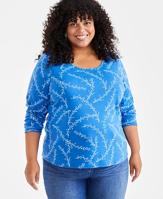 Style & Co Plus Size Printed Long-Sleeve Top, Created for Macy's