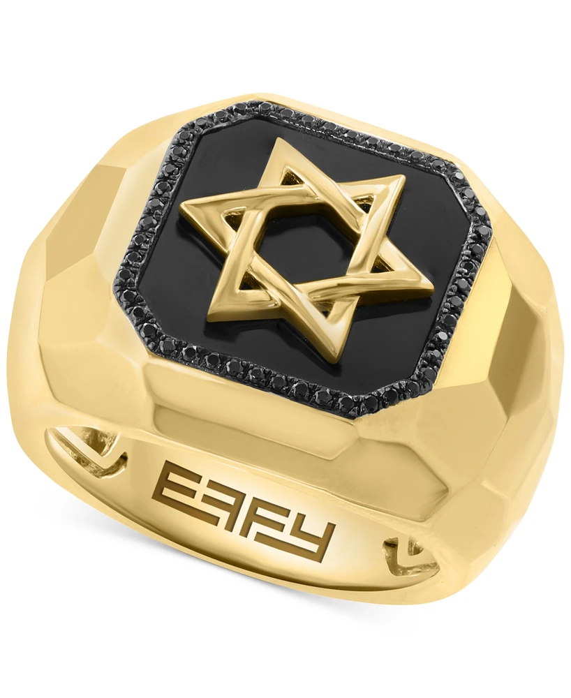 Effy Men's Onyx & Black Spinel (1/5 ct. t.w.) Star of David Ring in Sterling Silver & 14k Gold-Plate