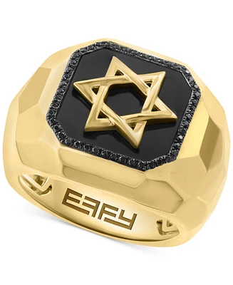 Effy Men's Onyx & Black Spinel (1/5 ct. t.w.) Star of David Ring in Sterling Silver & 14k Gold-Plate