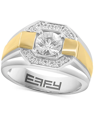 Effy Men's Zircon Octagon Framed Ring (2-1/4 ct. t.w.) in Sterling Silver & 14k Gold-Plate