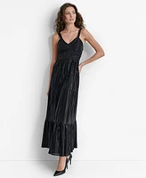 Dkny Women's Foil Plisse V-Neck Sleeveless Maxi Dress