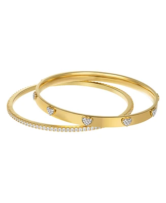 Adornia Gold Tarnish Resistant Cubic Zirconia Hearts Stacking Bangle Set