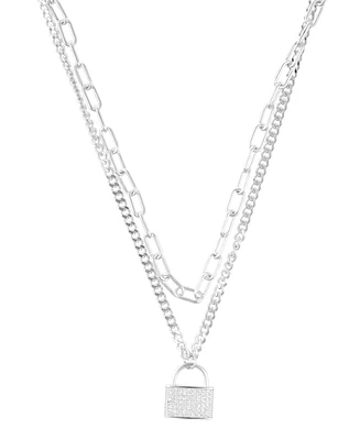 Adorni Adjustable Crystal Layered Chain Lock Necklace