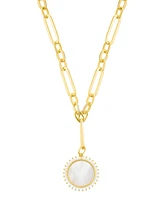 Adornia Gold Mother of Pearl Cubic Zirconia Halo Disc Mixed Link Y-Necklace