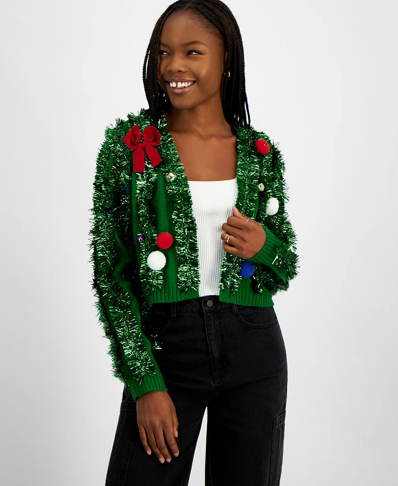 Hooked Up by Iot Juniors' Festive Holiday Garland Cardigan