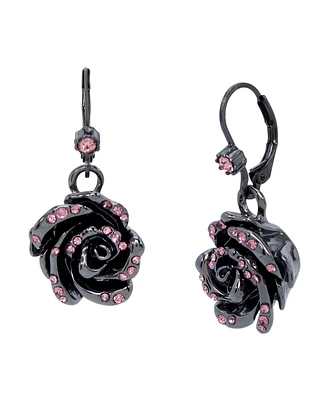 Betsey Johnson Faux Stone Rose Drop Earrings