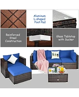 Costway 6PCS Patio Rattan Furniture Set Sectional Cushion Sofa Coffee Table Ottoman