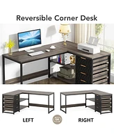 Tribesigns L Shaped Computer Desk with Storage Drawers, 59 inch Corner Desk with Shelves, Reversible L-Shaped Office Desk Writing Table Workstation fo