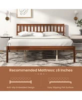Sugift Queen Wood Bed Frame with Headboard and Slat Support-Queen