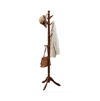 Slickblue Coat Rack With 10 Hooks, Rubber Wood Tree Free Standing, For Clothes, Hats, Handbags, Umbrella