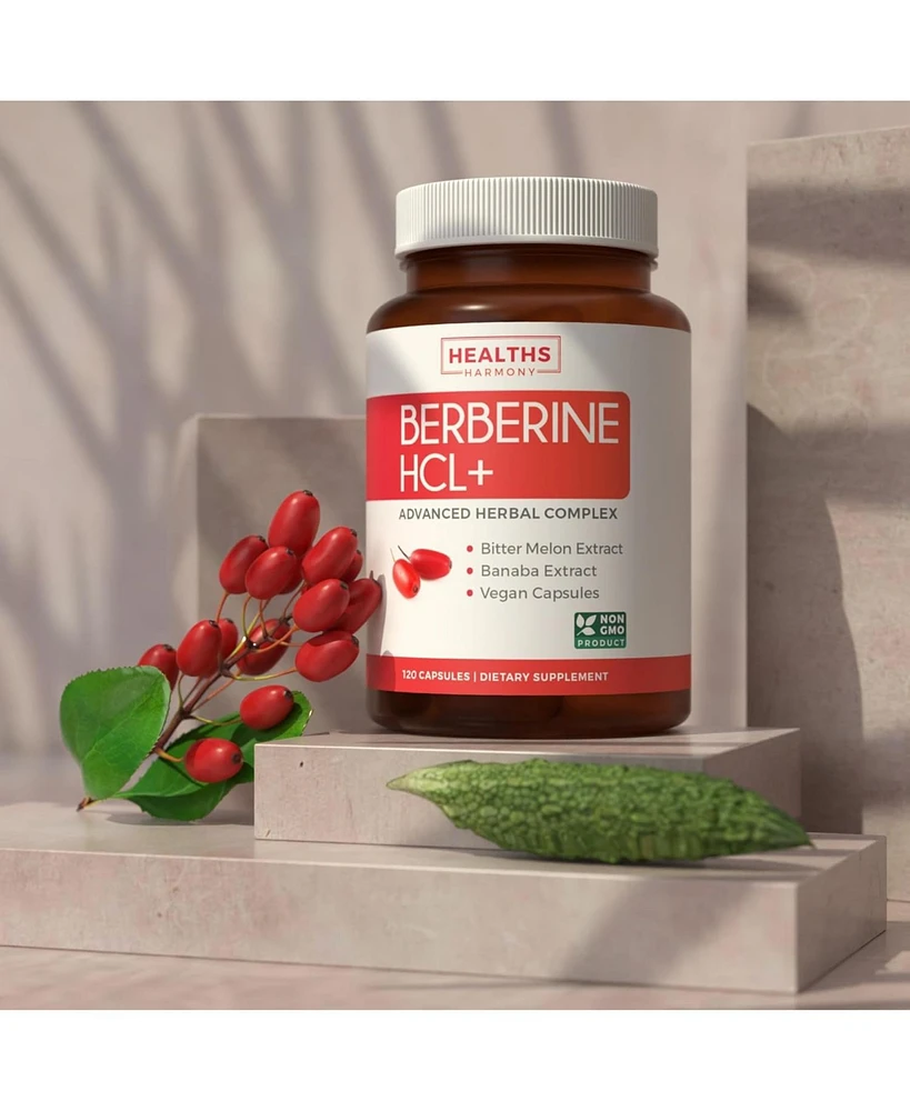 Healths Harmony Berberine Hcl Plus Capsules, Blood Sugar Support Supplement & Ampk Metabolic Activator, Health's Harmony, 120ct