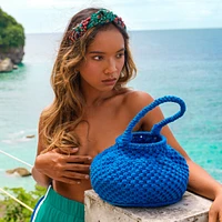 Brunna.co Azure Blue Naga Macrame Bucket Bag