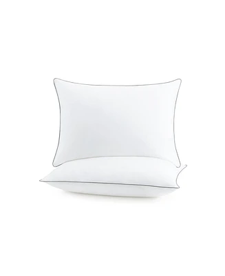 Host and Home Host & Home Hypoallergenic Pillows (2 Pack) - White with Silver Piping, Cotton with Poly Fill - King 20x36 in.