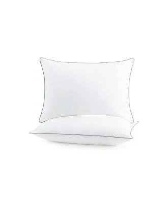 Host Home Hypoallergenic Pillows 2 Pack White With Silver Piping Cotton With Poly Fill King 20x36 In.