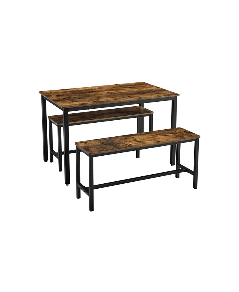 Slickblue Industrial Rustic Brown Dining Table with 2 Benches