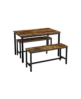 Slickblue Industrial Rustic Brown Dining Table with 2 Benches