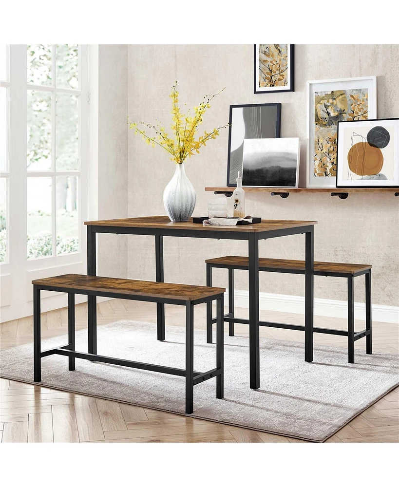 Slickblue Industrial Rustic Brown Dining Table with 2 Benches