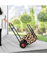 Sugift Firewood Log Cart Carrier with Wear-Resistant and Shockproof Rubber Wheels