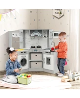 Sugift Wooden Kids Play Kitchen Playset with Realistic Lights and Sounds