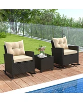 Sugift Patio Rattan Roker Chairs with Tempered Glass Table and Soft Cushions