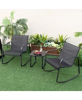 Vebreda 2 Rocking Bistro Chairs and Glass-Top Table for Porch Yard Balcony-Black