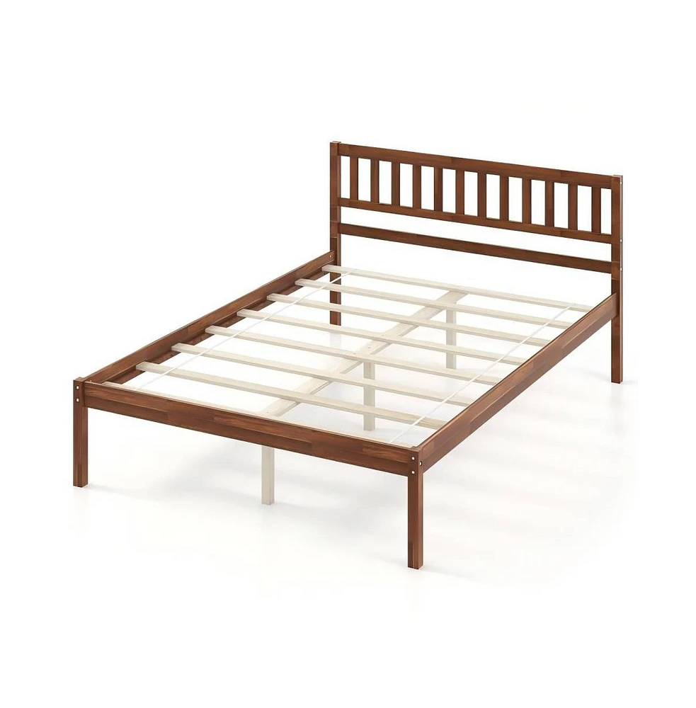 Sugift Queen Wood Bed Frame with Headboard and Slat Support-Queen