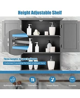 Sugift Wall Mount Bathroom Cabinet Storage Organizer with Doors and Shelves-Gray