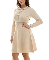 Taylor Plus Border-Trim Collared Sweater Dress