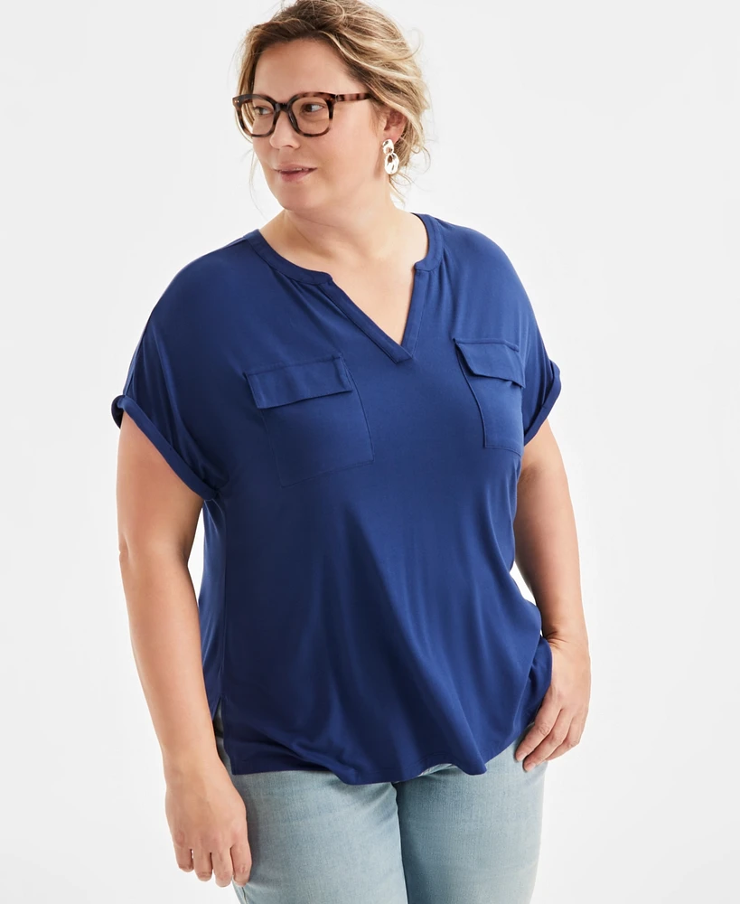 Style & Co Plus Y-Neck Dolman-Sleeve Top, Exclusively at Macy's