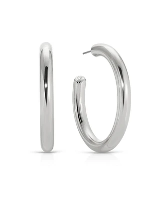 Ettika Rhodium Plated Large Thick Classic Hoop Earrings