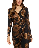 London Times Petite Foil-Floral Cascade Sheath Dress