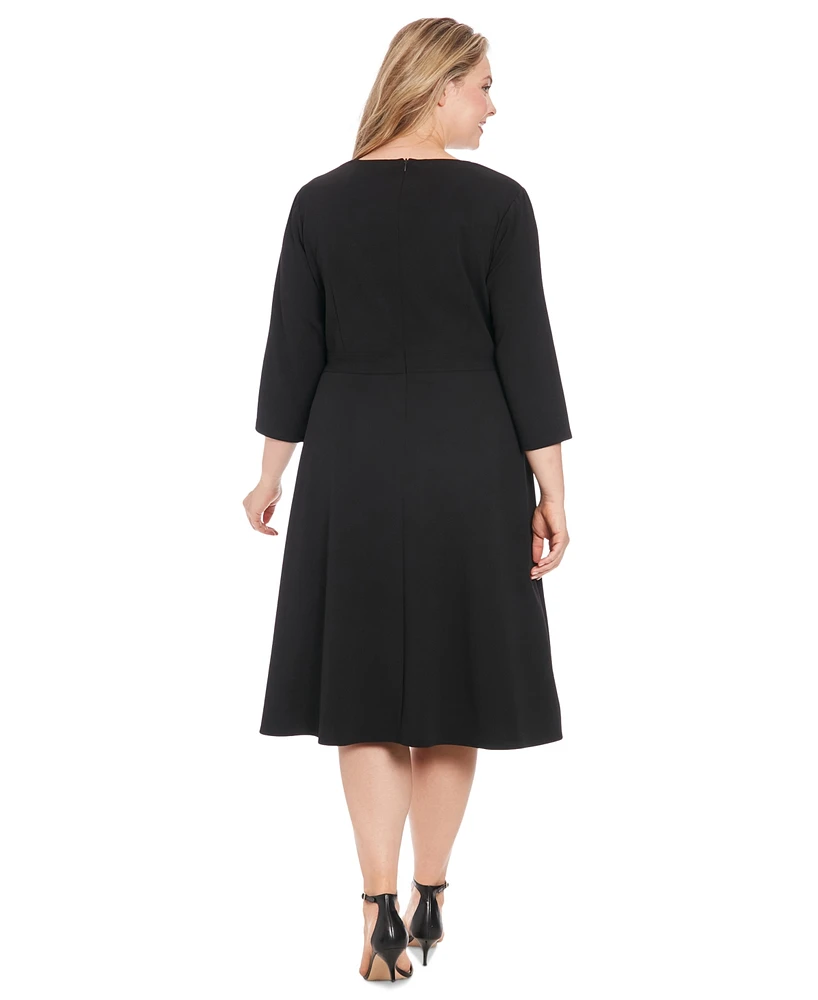 London Times Plus Topstitched 3/4-Sleeve Dress