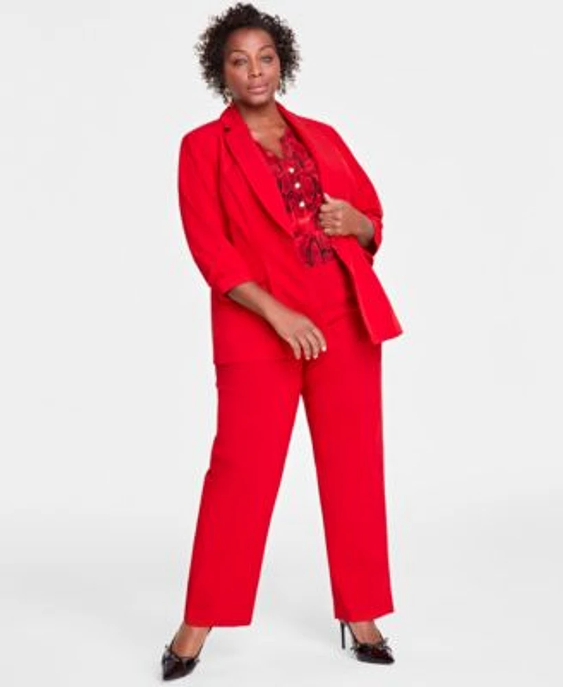 I.N.C. International Concepts Plus Size 3 4 Sleeve Blazer Printed Split Neck Pull On Straight Leg Pants Created For Macys