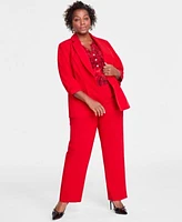 I.N.C. International Concepts Plus Size 3 4 Sleeve Blazer Printed Split Neck Pull On Straight Leg Pants Created For Macys