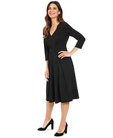 London Times Petite Topstitched 3/4-Sleeve Dress